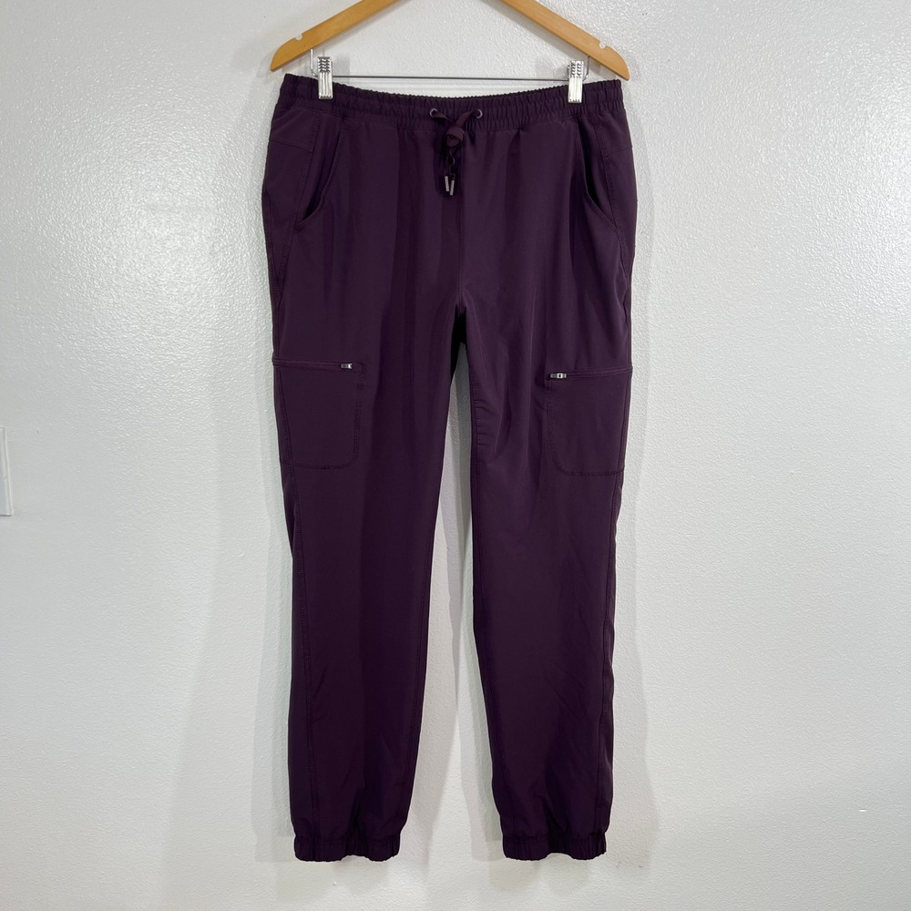 Eddie Bauer Fleece Lined Cargo Jogger Pants Women Size 12 Plum Purple Plaid Warm